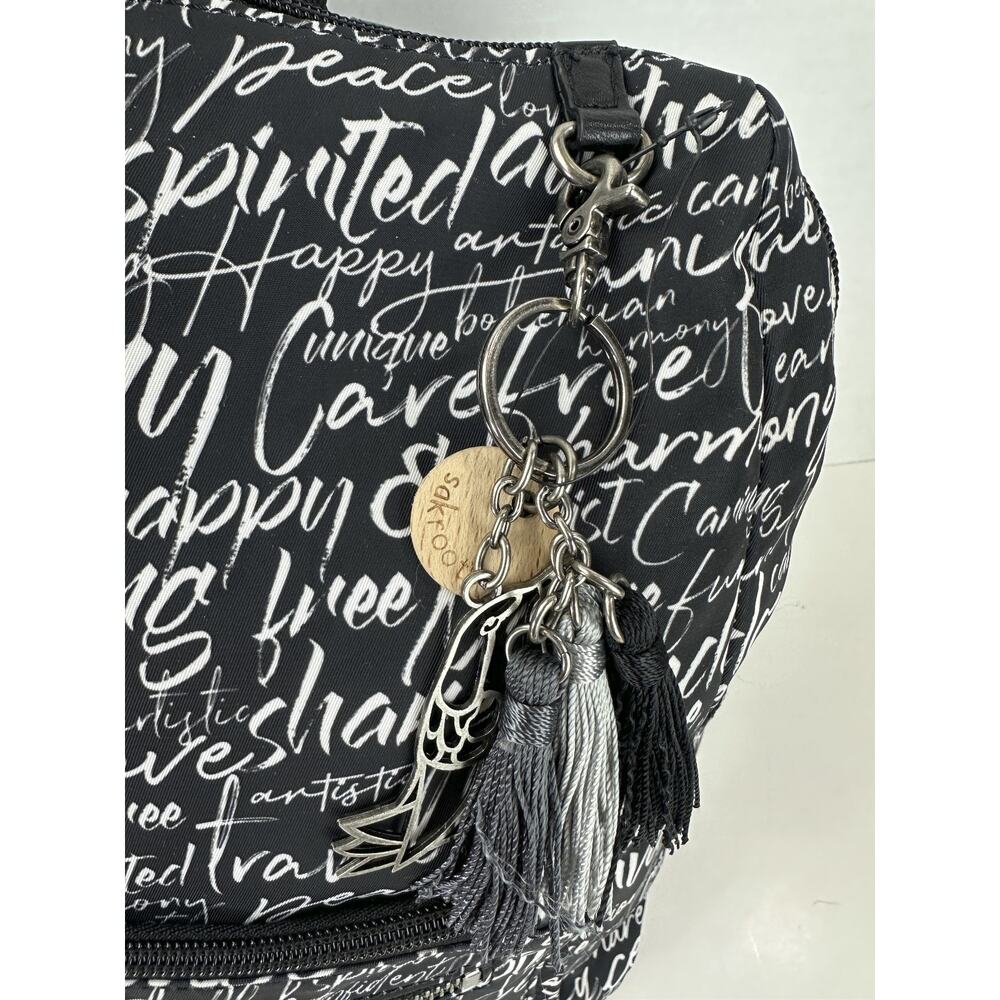 Sakroots Black Backpack White Script Print Convertible Travel Boho Bag Keychain - Picture 5 of 16
